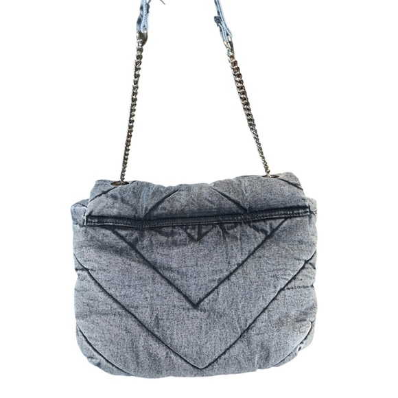 Zara Gray Acid Wash Quilted Denim Puffer Shoulder Bag with Chain Strap EUC - Picture 6 of 15